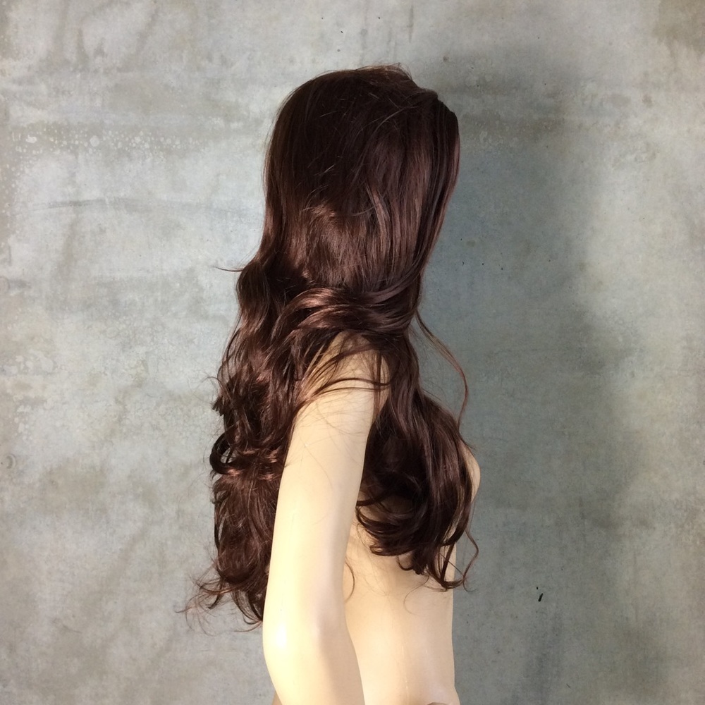 πΊ BROWN AUBURN HAIR WIG WAVY 29" SYNTH DARK WEAVE - Picture 2 of 7
